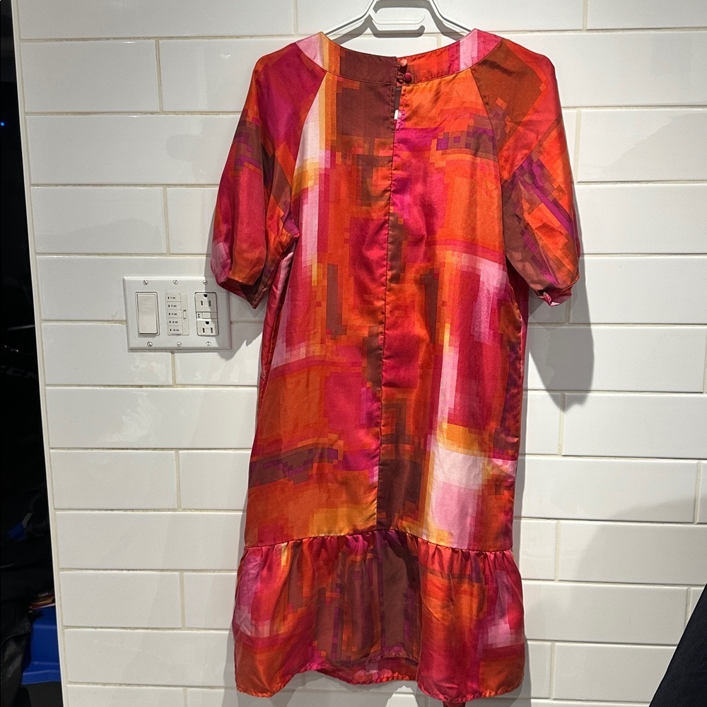 Planet 100% Silk Abstract Print Dress | Red Orange | Size 8 - Picture 4 of 4